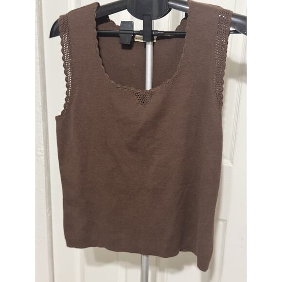 Apostrophe Brown Sleeveless Scoopneck Knit Tank Top Size Large - Picture 1 of 6